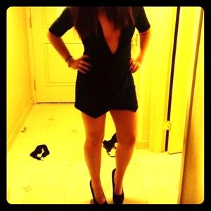 Black deep v neck romper